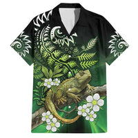 Aotearoa New Zealand Tuatara Family Matching Summer Maxi Dress and Hawaiian Shirt Maori Koru Art LT05 Dad's Shirt - Short Sleeve Green - Polynesian Pride