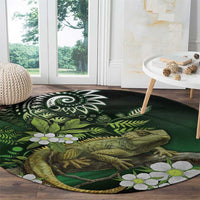 Aotearoa New Zealand Tuatara Round Carpet Maori Koru Art