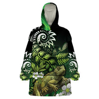 Aotearoa New Zealand Tuatara Wearable Blanket Hoodie Maori Koru Art LT05 One Size Green - Polynesian Pride