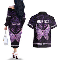 Personalised Alzheimer's Awareness Couples Matching Off The Shoulder Long Sleeve Dress and Hawaiian Shirt You May Not Remember But I Will Never Forget