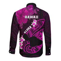 Hawaii Maui Long Sleeve Button Shirt Polynesian Fish Hook Hibiscus Pink Version LT05 - Polynesian Pride