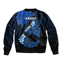 Hawaii Maui Bomber Jacket Polynesian Fish Hook Hibiscus Blue Version LT05 - Polynesian Pride
