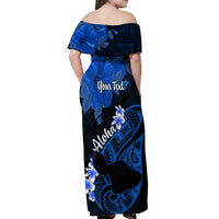 Personalized Hawaii Maui Off Shoulder Maxi Dress Polynesian Fish Hook Hibiscus Blue Version LT05 - Polynesian Pride
