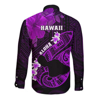 Hawaii Maui Long Sleeve Button Shirt Polynesian Fish Hook Hibiscus Purple Version LT05 - Polynesian Pride