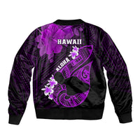 Hawaii Maui Sleeve Zip Bomber Jacket Polynesian Fish Hook Hibiscus Purple Version LT05 - Polynesian Pride