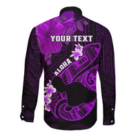 Personalized Hawaii Maui Long Sleeve Button Shirt Polynesian Fish Hook Hibiscus Purple Version LT05 - Polynesian Pride