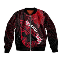 Personalized Hawaii Maui Bomber Jacket Polynesian Fish Hook Hibiscus Red Version LT05 Unisex Red - Polynesian Pride