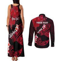 Personalized Hawaii Maui Couples Matching Tank Maxi Dress and Long Sleeve Button Shirts Polynesian Fish Hook Hibiscus Red Version LT05 - Polynesian Pride