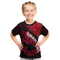 Personalized Hawaii Maui Kid T Shirt Polynesian Fish Hook Hibiscus Red Version LT05 Red - Polynesian Pride