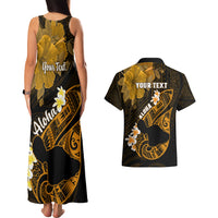 Personalized Hawaii Maui Couples Matching Tank Maxi Dress and Hawaiian Shirt Polynesian Fish Hook Hibiscus Gold Version LT05 - Polynesian Pride