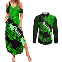 Hawaii Maui Couples Matching Summer Maxi Dress and Long Sleeve Button Shirts Polynesian Fish Hook Hibiscus Green Version LT05 Green - Polynesian Pride