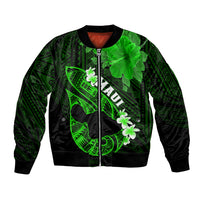Personalized Hawaii Maui Bomber Jacket Polynesian Fish Hook Hibiscus Green Version LT05 Unisex Green - Polynesian Pride