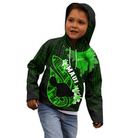 Personalized Hawaii Maui Kid Hoodie Polynesian Fish Hook Hibiscus Green Version LT05 - Polynesian Pride