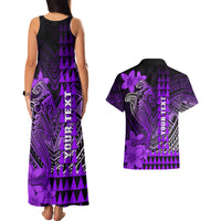 Personalized Hawaii Couples Matching Tank Maxi Dress and Hawaiian Shirt Hammerhead Shark Kakau Polynesian Tribal Purple LT05 - Polynesian Pride