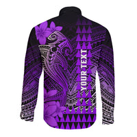 Personalized Hawaii Long Sleeve Button Shirt Hammerhead Shark Kakau Polynesian Tribal Purple LT05 - Polynesian Pride