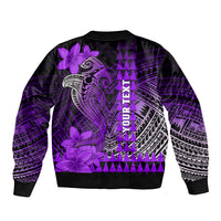 Personalized Hawaii Sleeve Zip Bomber Jacket Hammerhead Shark Kakau Polynesian Tribal Purple LT05 - Polynesian Pride