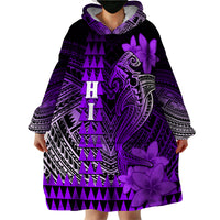 Personalized Hawaii Wearable Blanket Hoodie Hammerhead Shark Kakau Polynesian Tribal Purple LT05 - Polynesian Pride