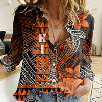 Personalized Hawaii Women Casual Shirt Hammerhead Shark Kakau Polynesian Tribal Orange LT05 Female Orange - Polynesian Pride