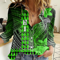 Personalized Hawaii Women Casual Shirt Hammerhead Shark Kakau Polynesian Tribal Green LT05 Female Green - Polynesian Pride