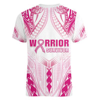 Breast Cancer Pink Out Women V-Neck T-Shirt Polynesian Art Tattoo White Version LT05 - Polynesian Pride