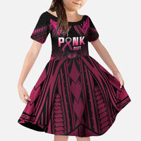 Breast Cancer Pink Out Family Matching Off The Shoulder Long Sleeve Dress and Hawaiian Shirt Polynesian Art Tattoo Black Version LT05 Daughter's Dress Black - Polynesian Pride
