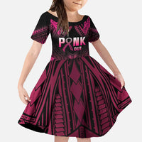 Breast Cancer Pink Out Family Matching Summer Maxi Dress and Hawaiian Shirt Polynesian Art Tattoo Black Version LT05 Daughter's Dress Black - Polynesian Pride