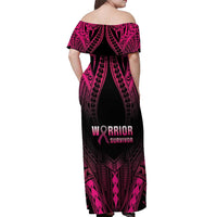 Breast Cancer Pink Out Off Shoulder Maxi Dress Polynesian Art Tattoo Black Version