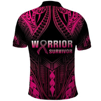 Breast Cancer Pink Out Polo Shirt Polynesian Art Tattoo Black Version