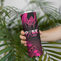 Breast Cancer Pink Out Skinny Tumbler Polynesian Art Tattoo Black Version