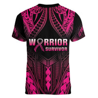 Breast Cancer Pink Out Women V-Neck T-Shirt Polynesian Art Tattoo Black Version