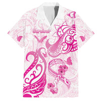 Personalised Breast Cancer Awareness Family Matching Tank Maxi Dress and Hawaiian Shirt Ribbon Polynesian Pattern White Version