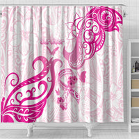 Breast Cancer Awareness Shower Curtain Ribbon Polynesian Pattern White Version