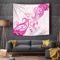 Breast Cancer Awareness Tapestry Ribbon Polynesian Pattern White Version