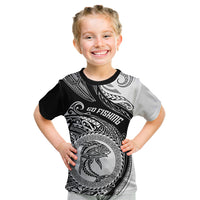 Go Fishing Kid T Shirt Polynesian Pattern LT05 Black - Polynesian Pride