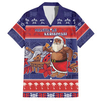 Samoa Christmas Family Matching Puletasi and Hawaiian Shirt Samoan Santa Claus Manuia Le Kerisimasi LT05 Dad's Shirt - Short Sleeve Blue - Polynesian Pride