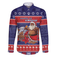 Samoa Christmas Family Matching Puletasi and Hawaiian Shirt Samoan Santa Claus Manuia Le Kerisimasi LT05 Dad's Shirt - Long Sleeve Blue - Polynesian Pride
