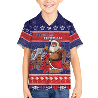 Samoa Christmas Family Matching Summer Maxi Dress and Hawaiian Shirt Samoan Santa Claus Manuia Le Kerisimasi LT05 Son's Shirt Blue - Polynesian Pride