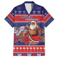 Samoa Christmas Family Matching Tank Maxi Dress and Hawaiian Shirt Samoan Santa Claus Manuia Le Kerisimasi LT05 Dad's Shirt - Short Sleeve Blue - Polynesian Pride