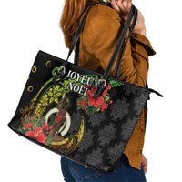Love Vanuatu Christmas Leather Tote Bag God Yumi Polynesian Tribal Pattern