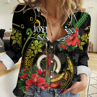 Love Vanuatu Christmas Women Casual Shirt God Yumi Polynesian Tribal Pattern LT05 Female Black - Polynesian Pride