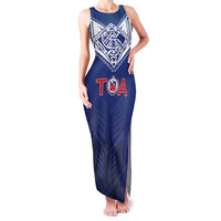Super Toa Samoa Rugby Custom Family Matching Tank Maxi Dress and Hawaiian Shirt Warrior Spirit LT05 Mom's Dress Blue - Polynesian Pride