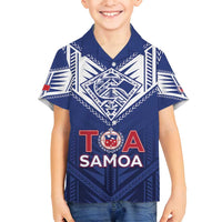 Super Toa Samoa Rugby Custom Family Matching Tank Maxi Dress and Hawaiian Shirt Warrior Spirit LT05 Son's Shirt Blue - Polynesian Pride