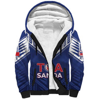 Super Toa Samoa Rugby Custom Sherpa Hoodie Warrior Spirit LT05 Unisex Blue - Polynesian Pride