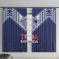 Super Toa Samoa Rugby Window Curtain Warrior Spirit LT05 With Hooks Blue - Polynesian Pride
