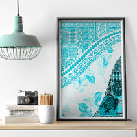 Hawaiian Tapa Canvas Wall Art Traditional Vintage Pattern Aqua LT05 - Polynesian Pride