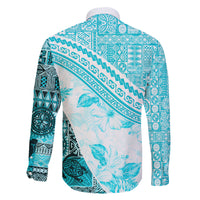 Hawaiian Tapa Family Matching Short Sleeve Bodycon Dress and Hawaiian Shirt Traditional Vintage Pattern Aqua LT05 - Polynesian Pride