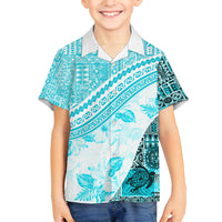 Hawaiian Tapa Family Matching Summer Maxi Dress and Hawaiian Shirt Traditional Vintage Pattern Aqua LT05 Son's Shirt Aqua - Polynesian Pride