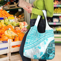 Hawaiian Tapa Grocery Bag Traditional Vintage Pattern Aqua LT05 - Polynesian Pride