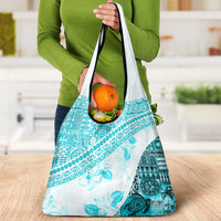 Hawaiian Tapa Grocery Bag Traditional Vintage Pattern Aqua LT05 - Polynesian Pride