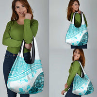 Hawaiian Tapa Grocery Bag Traditional Vintage Pattern Aqua LT05 - Polynesian Pride